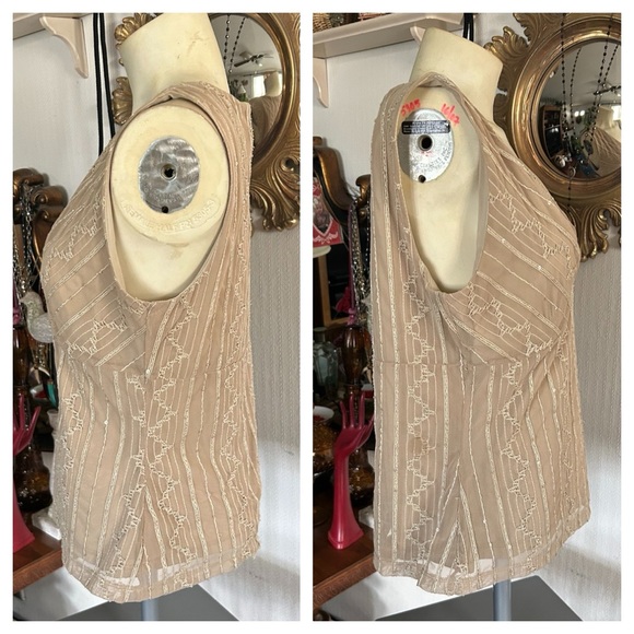Tan Lace & Sequin Sleeveless Top - Picture 3 of 6